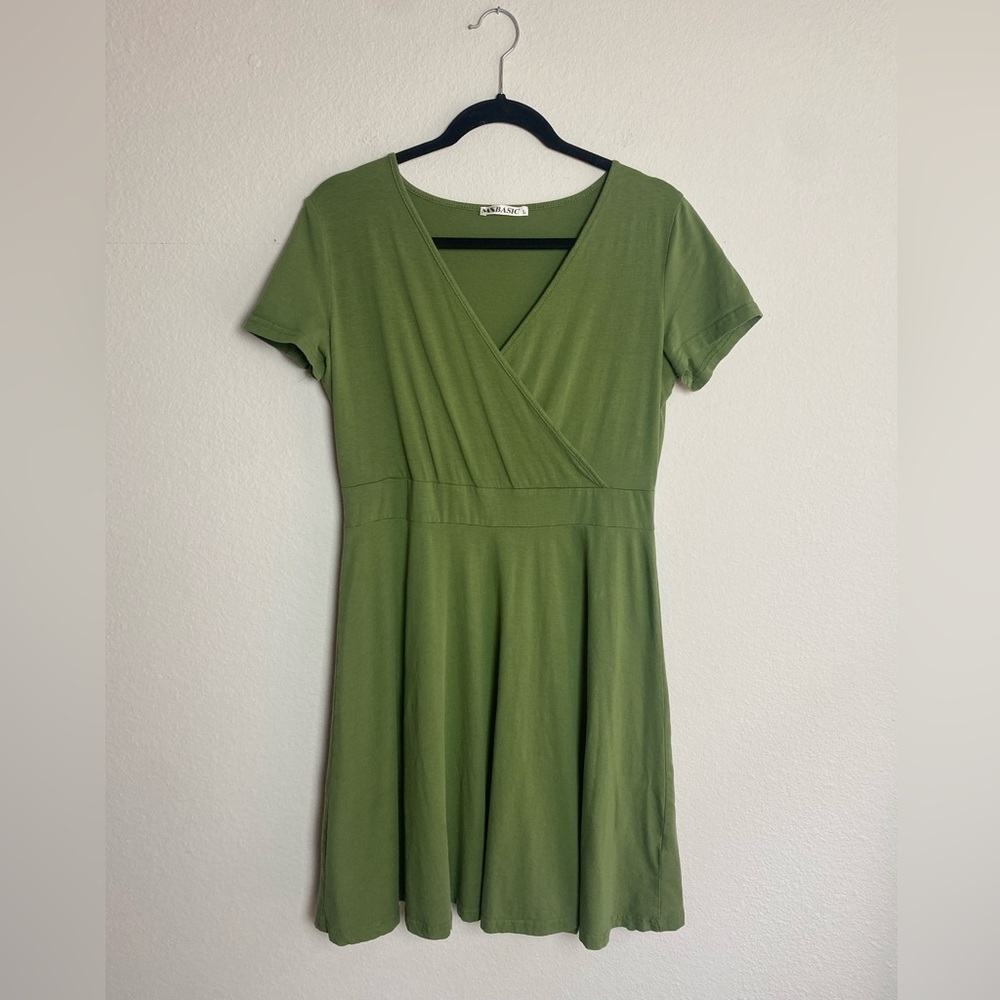 Msbasic Army Green Aline Faux Wrap Mini Dress